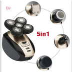 5-in-1 electric shaver with rotary blades, trimmer, nose hair clipper, facial cleansing brush, and exfoliating brush