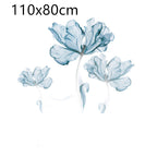 110x80cm translucent blue floral wall art with three delicate poppy-like flowers on white background