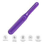 purple handheld electric massage device with vibration function and removable battery