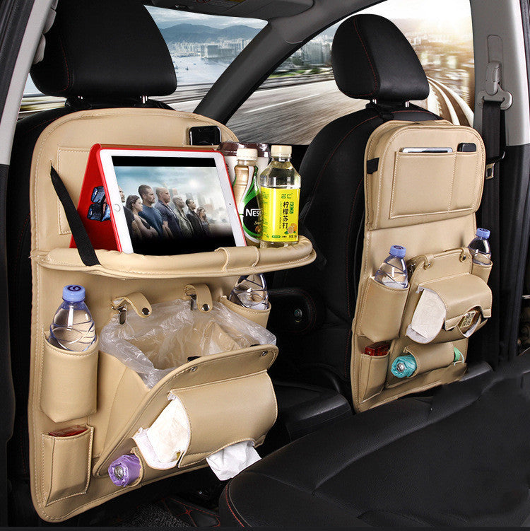 PU Leather Car Seat Back Organizer with Tray