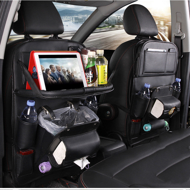 PU Leather Car Seat Back Organizer with Tray