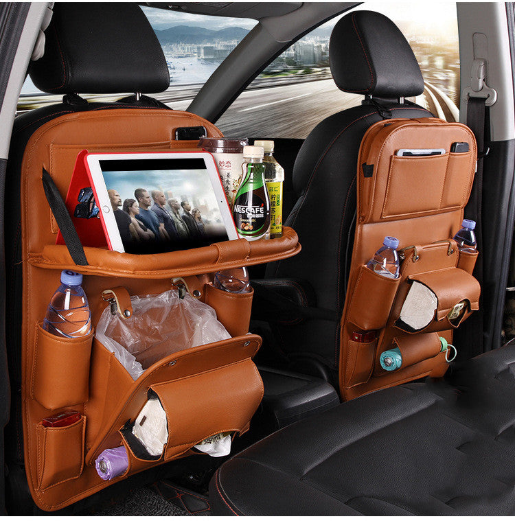 PU Leather Car Seat Back Organizer with Tray