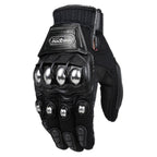 Black Madbike motorcycle glove with metallic knuckle protection and textured grip