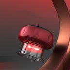 Red modern LED bike tail light with transparent mounting bracket against dark background