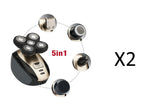 5-in-1 electric rotary shaver with multiple grooming heads for nose hair, facial cleansing, and trimming, black and gold