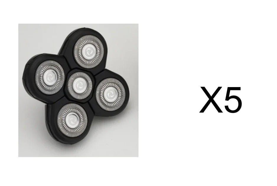 Replacement electric shaver rotary blade head with five circular blades, pack of 5