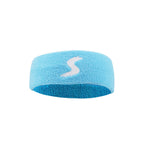 Light blue terry cloth sports headband with white stylized S logo