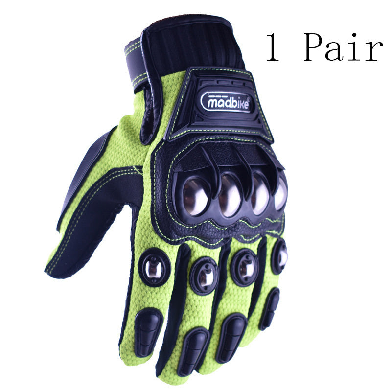 Madbike green and black motorcycle riding glove with metal knuckle protection, 1 pair