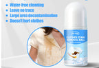 JUE-FISH clothes stain removal ball with water-free cleaning text and stained shirt close-up