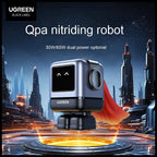 UGREEN Qpa nitriding robot with red cape floating over futuristic neon-lit platform