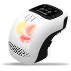White digital knee massager device with adjustable straps and LED display for pain relief