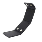 Black leather guitar strap end with metal snap buttons for secure attachment