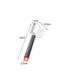 Kitchen vegetable peeler with protective cover and ergonomic handle, dimensions labeled