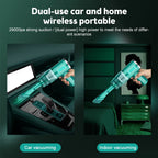 Dual-use wireless portable vacuum cleaner shown in use for car and indoor cleaning with 29000pa suction