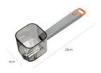 Gray and orange coffee scoop with transparent measuring cup, 20cm long, 6cm wide