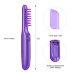 12-inch purple electric grooming comb with power switch, dust cover, and AAA battery compartments