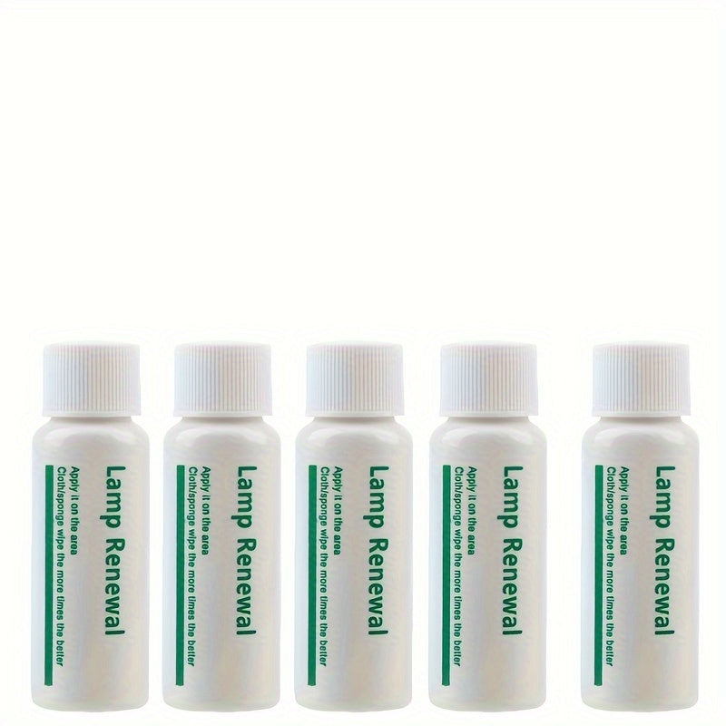 Five small white bottles labeled Lamp Renewal for lamp surface cleaning and restoration