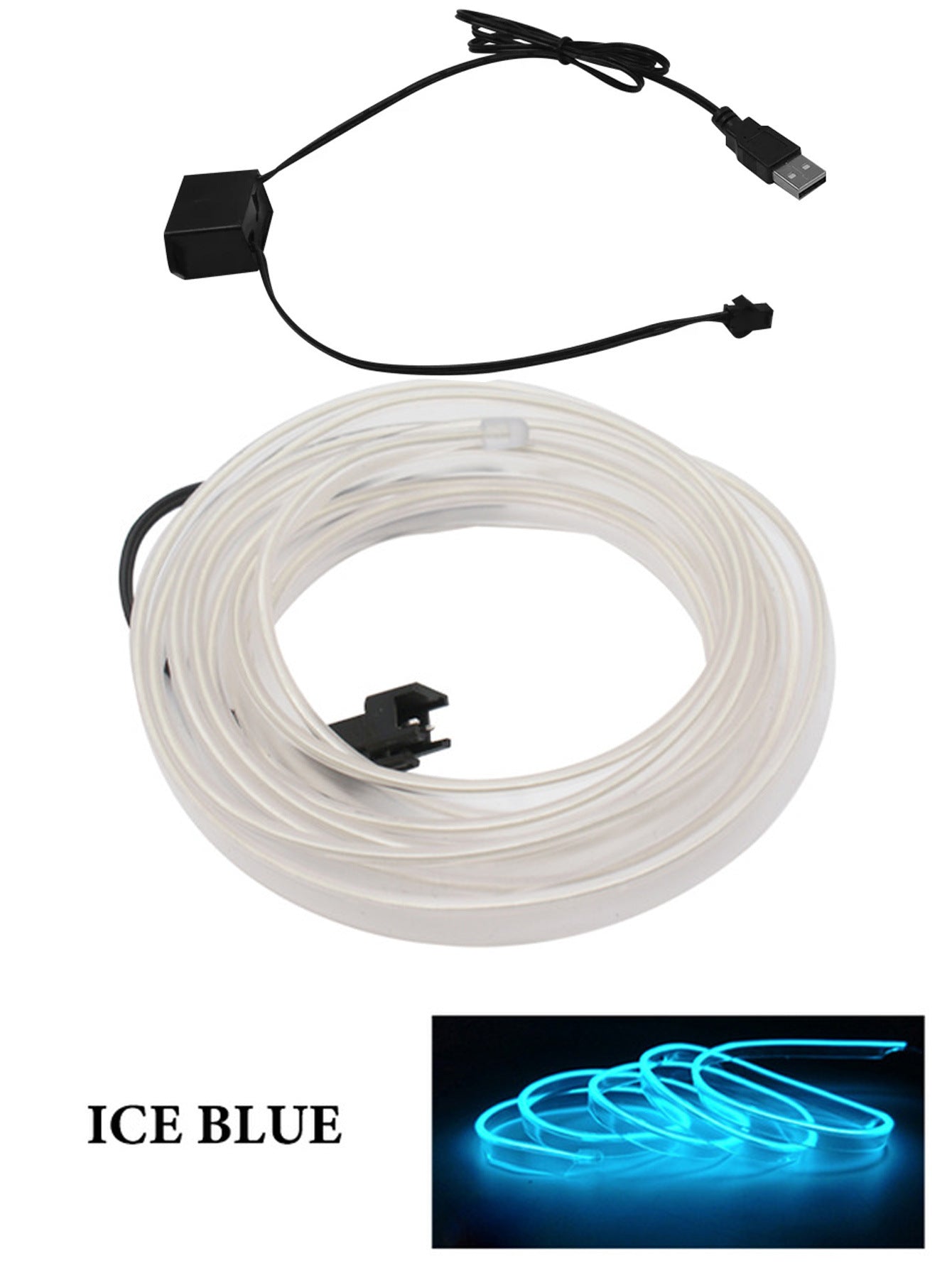 Ice blue LED neon light strip with USB connector and black control box