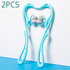 Blue handheld muscle roller with gray textured massage beads, 2 pieces for body massage