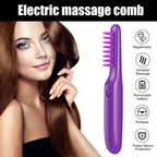 Electric purple massage comb with vibration for hair care, featuring negative ion technology and removable battery