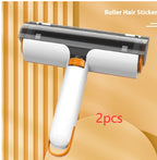 White and grey roller hair sticker remover with orange accents on beige background, 2pcs pack